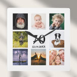 70e anniversaire photo collage mec<br><div class="desc">Une horloge murale en cadeau pour un 70ème anniversaire pour un gars,  célébrant sa vie avec un collage de 8 de vos propres photos. Modèles pour un nom,  70 ans et une date. Date de naissance ou date d'anniversaire. Lettres de couleur noire. Arrière - plan blanc.</div>