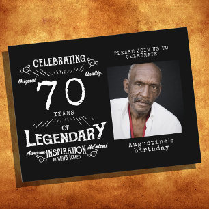 70e anniversaire photo noir Vintage Invitations d'