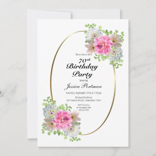 70e anniversaire Pink Gold Party Invitation (Devant)