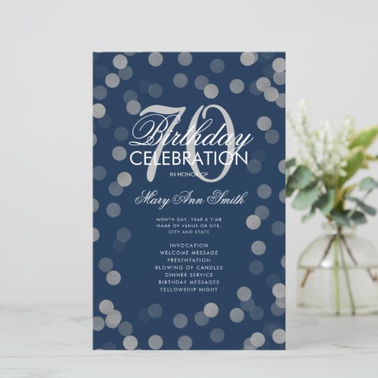 70e anniversaire Programme Argent Confetti Menu Ma (Debout devant)