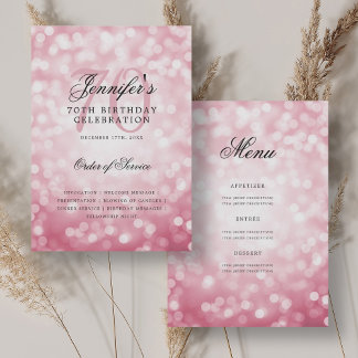 70e Anniversaire Programme Blush Pink Bokeh Menu
