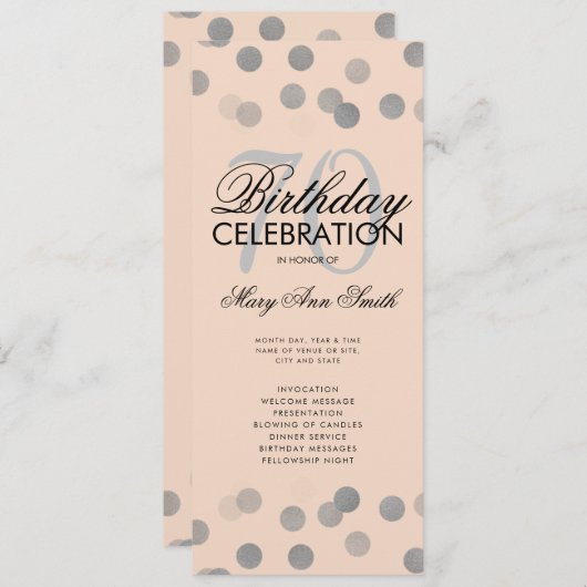 70e Anniversaire Programme Confetti Argent Menu Bl (Devant / Derrière)