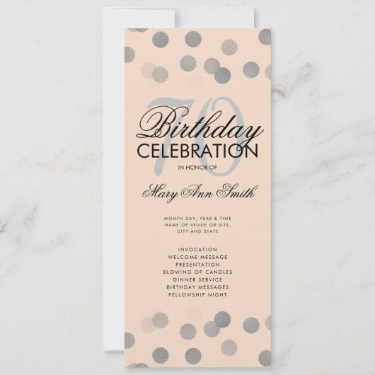 70e Anniversaire Programme Confetti Argent Menu Bl (Devant)