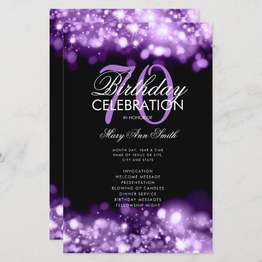 70e anniversaire Programme Glam Lights Purple Menu (Devant / Derrière)