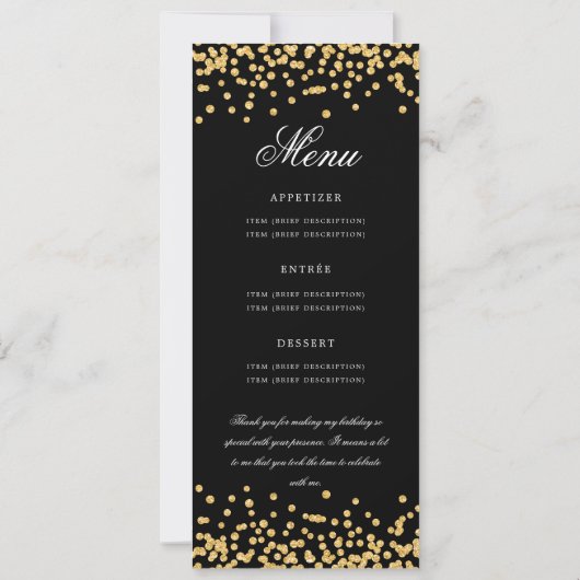 70e anniversaire Programme Menu Merci Gold Confett (Dos)