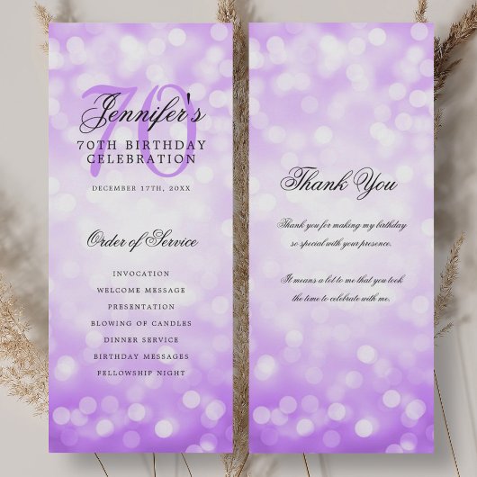70e anniversaire Programme Purple Bokeh Merci