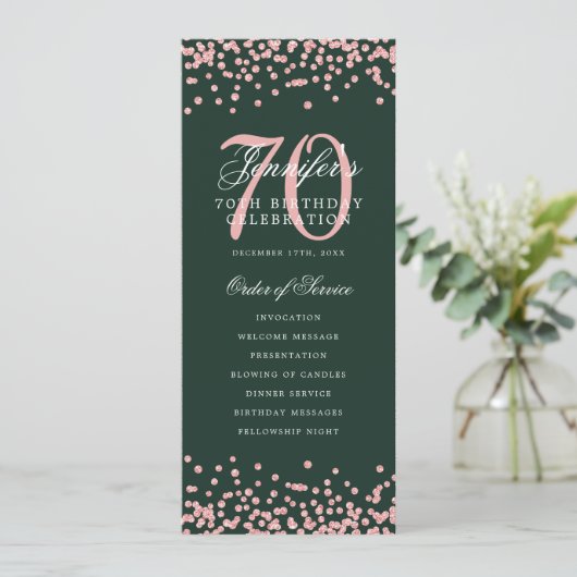 70e anniversaire Programme Rose Gold Menu Vert (Debout devant)
