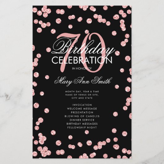 70e Anniversaire Programme Rose Parties scintillan (Devant)