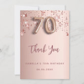 70e anniversaire rose or étoiles carte de remercie (Devant)
