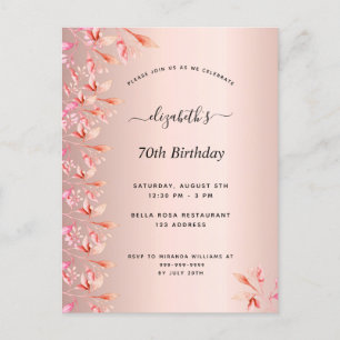70e anniversaire rose or rose invitation florale
