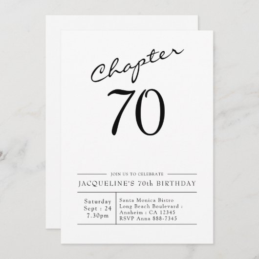 70e anniversaire Script 70 Party Invitation (Devant / Derrière)