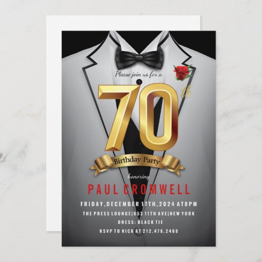 70e anniversaire Tuxedo Invitation (Devant / Derrière)