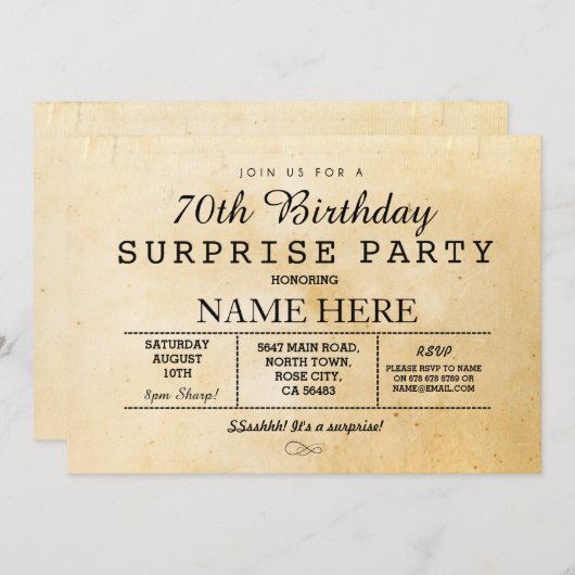 70E ANNIVERSAIRE VINTAGE 60E INVITATION (Devant / Derrière)