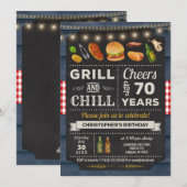 70e BBQ Grill en Chill Birthday Invitation Kaart (Voorkant / Achterkant)