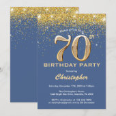 70e Birthday Blue en Gold Glitter Confetti Kaart (Voorkant / Achterkant)