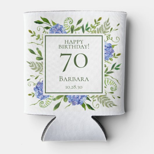 70e Birthday Blue Hydrangeas Blikjeskoeler (Voorkant)