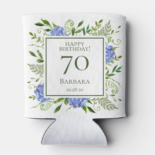 70e Birthday Blue Hydrangeas Blikjeskoeler (Achterkant)