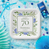 70e Birthday Blue Hydrangeas Papieren Bordje (Feest)