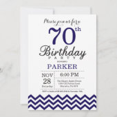 70e Birthday Invitation Navy Blue Chevron Kaart (Voorkant)