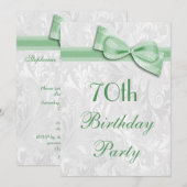 70e Birthday Party Damask en Faux Bow Kaart (Voorkant / Achterkant)