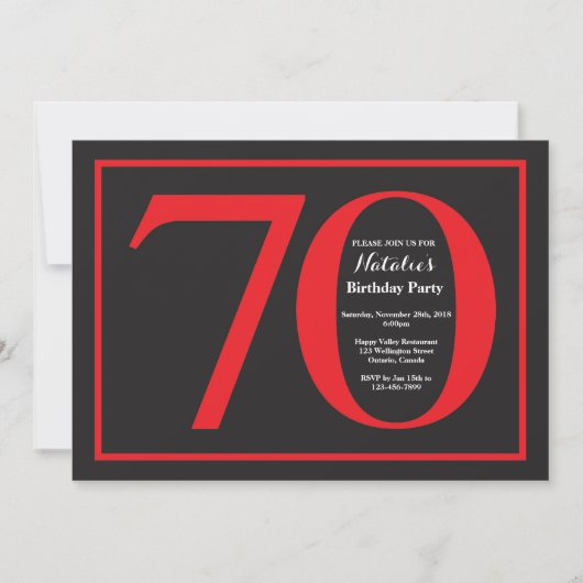 70e Birthday Red en zwart karton Kaart (Voorkant)