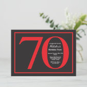 70e Birthday Red en zwart karton Kaart (Staand voorkant)