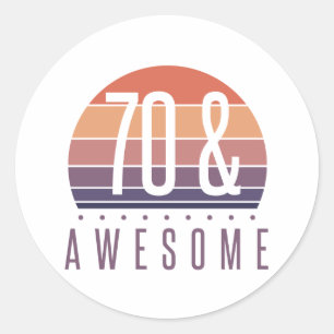 70e Birthday Retro Sunset Ronde Sticker