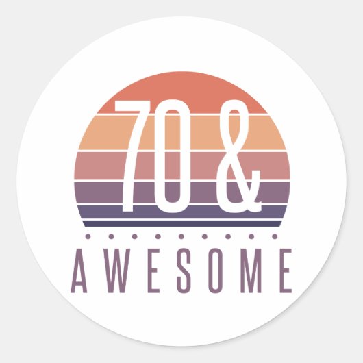70e Birthday Retro Sunset Ronde Sticker (Voorkant)