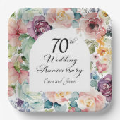 70e bruiloft Jubileum Elegant Script Floral Papieren Bordje (Voorkant)