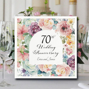 70e bruiloft Jubileum Elegant Script Floral Servet