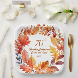 70e bruiloft Jubileum Herfst Bloemen Papieren Bordje