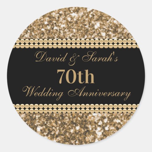 70e bruiloft Jubileum viering gouden glitter Ronde Sticker (Voorkant)