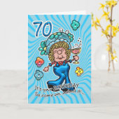 70e Carte Anniversaire - Dame Amusante Avec Verre  (Fleur jaune)