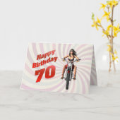 70e carte d'anniversaire avec une fille de moto (Fleur jaune)