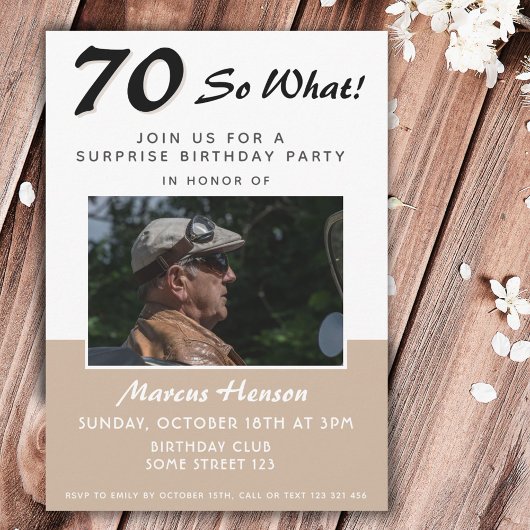 70e Carte d'invitation photo d'anniversaire surpri
