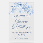 70e fête d'anniversaire Bienvenue Rose bleu Floral (Recto)
