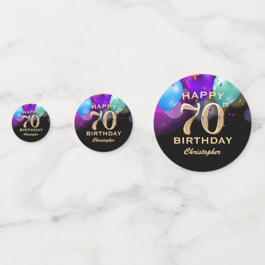 70e fête d'anniversaire Confetti noir et or (Derrière)