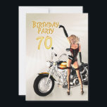 70e fête d'anniversaire Invitation<br><div class="desc">Une belle fille de motards pointe vers votre invitation à la fête. Une invitation irrésistible pour les hommes de tout âge.</div>