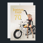 70e fête d'anniversaire Invitation<br><div class="desc">Une belle fille de motards pointe vers votre invitation à la fête. Une invitation irrésistible pour les hommes de tout âge.</div>