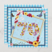 70e fête d'anniversaire Invitation fleurs, papillo (Devant / Derrière)