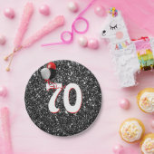 70e geboortedag ballonnen op zwarte glitter papieren bordje (Feest)