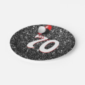 70e geboortedag ballonnen op zwarte glitter papieren bordje (Gekanteld)