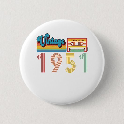 70e  geboortedag Retro 1951 Cassettebandje Ronde Button 5,7 Cm (Voorkant)