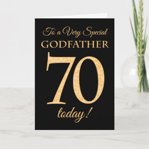 70e Gold-effect op Black, voor Godfather Birthday Kaart