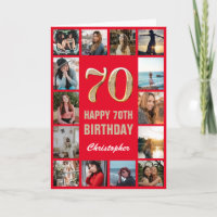 70e Happy Birthday Red en Gold Photo Collage