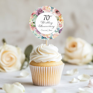 70e huwelijksverjaardag Elegant script bloem Ronde Sticker