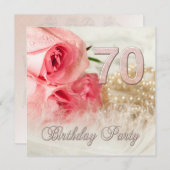 70e invitation à la fête d'anniversaire, roses et  (Devant / Derrière)