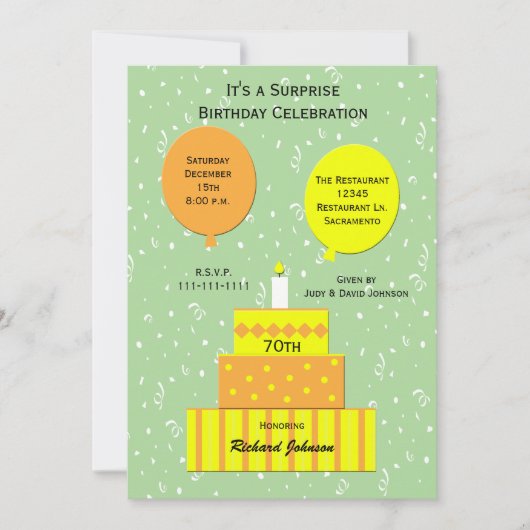 70e Invitation de fête d'anniversaire surprise (Devant)