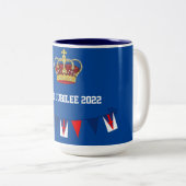 70e Jubilé 2022 Couronne bleu bicolore Mug (Devant droit)
