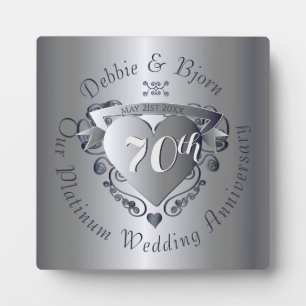 70e Jubileum voor bruiloft Platinum Heart Emblem Fotoplaat
